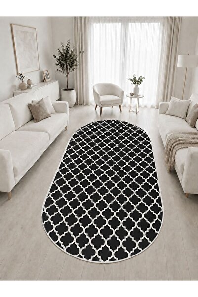 GNL HOME Siyah Kupa Desenli Oval Dijital Baskı Salon,Koridor,Mutfak,Balkon,Of...