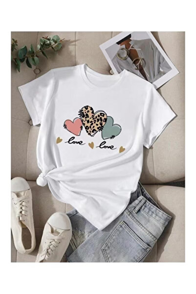 Massgai Unisex Srce Ljubav Štampano Oversize kroj 100% pamuk T-shirt