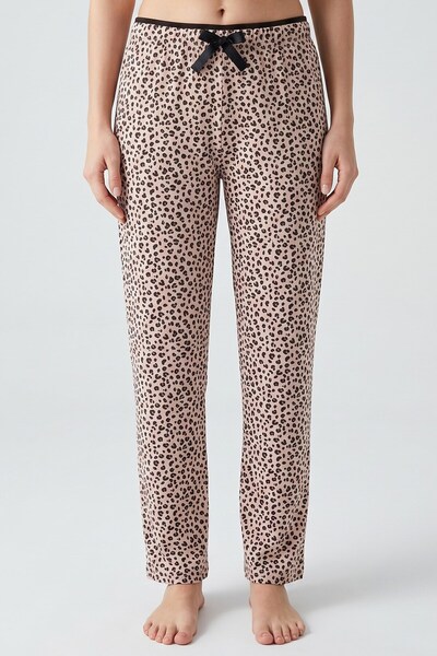 hadiora Kadın Bej Leopar Desenli Bambu Pijama Alt