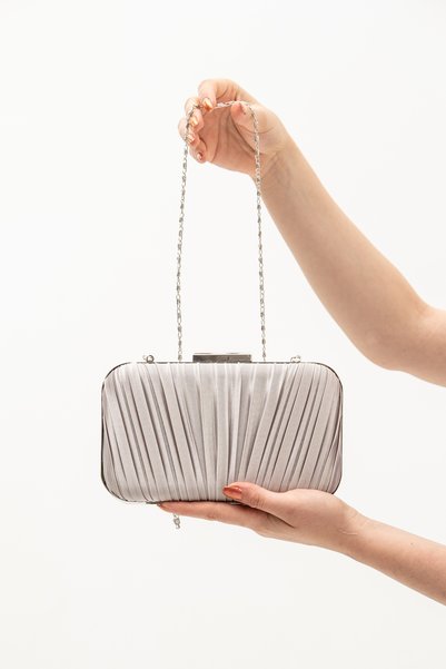 ROZA CANTA Women's Silver Satin Pleated Evening Dress Wedding Bag