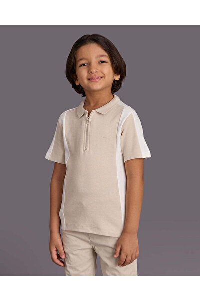 REDTAG Boys Beige Cut And Sew T-Shirt