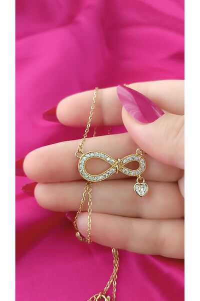 shop 316L Steel Zircon Stone Infinity Necklace Gold Color Heart Detailed Eleg...