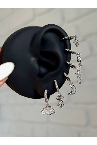 h&b design jewel Steel Silver Robot 6-Piece Earring Set