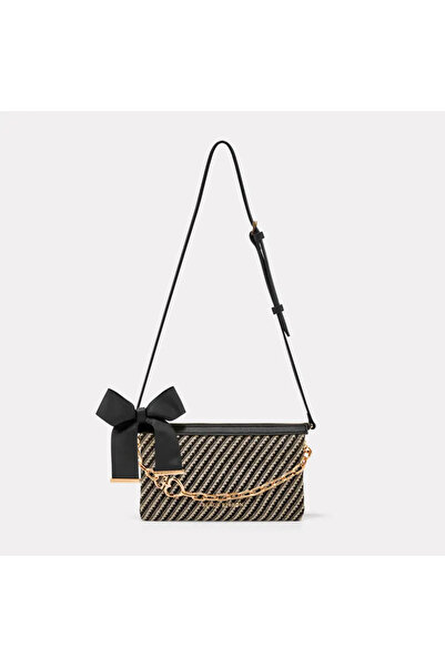 Black Ribbon Noa Women's Shoulder Bag - Handbag with Strap and Charm