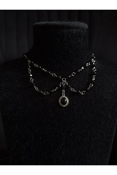 glactuca craft Nocturne Black Diamond Kolye Çelik Tasarım Handmade Boncuk Kri...