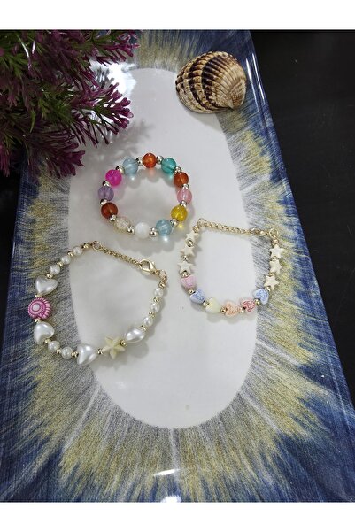 elbi bijuteri Sea-Themed and Colorful Children's Bracelet Set of Three