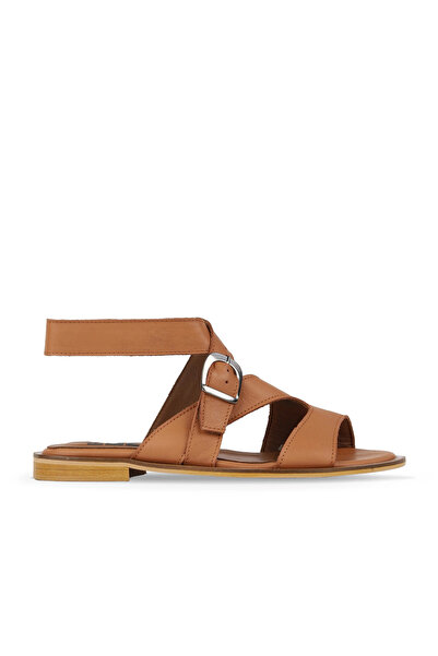 BUENO Tan Dark Leather Women's Flat Sandals