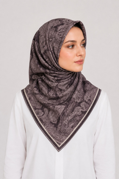 Saaye Osmanlı Motifli Pamuklu Eşarp – El Dikişli 95x95 cm