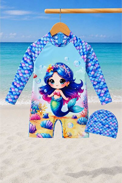 CHİCKİDSWEAR Girls' Uv Protection Long Sleeve Swimsuit with Hidden Zipper and...