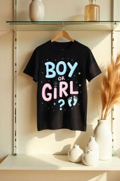 EYMORA Tricou negru cu imprimeu „BOY OR GIRL”