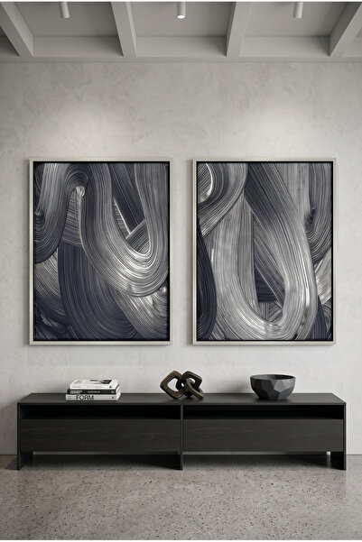 Jasmine Art Chrome Stroke Set of 2 Abstract Wall Art | Framed Canvas Print wi...