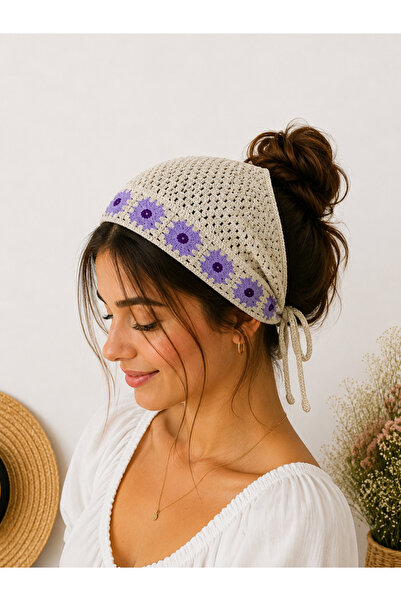minelesarp Bandană triunghiulară tricotată manual cu motiv floral – Bandană d...