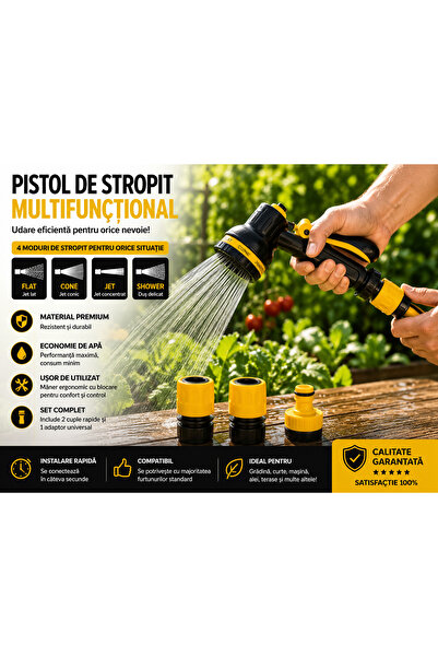 DİVO Set pistol de pulverizare pentru grădină NEWTECH, 10 funcții, conectori ...