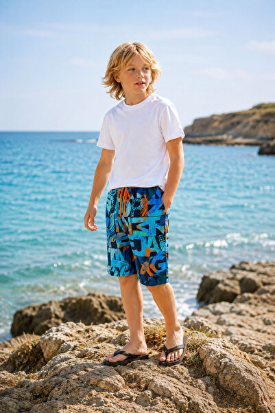 Marina Swimwear Boy's Waiter Swimming Shorts – Blue Orange, Water Repellent F...