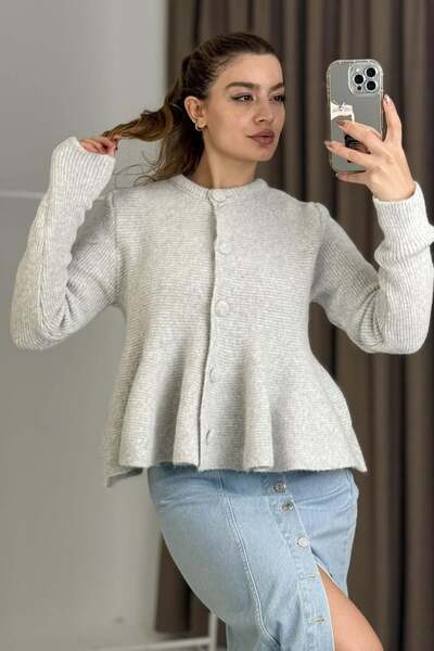 Raneel Kazançlı Alışveriş Women's Flounce Soft Knitwear Cardigan Gray