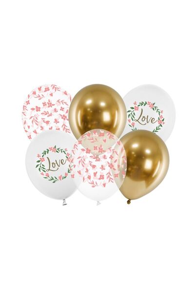 Partydeco Baloane din latex cu imprimare love motiv floral
