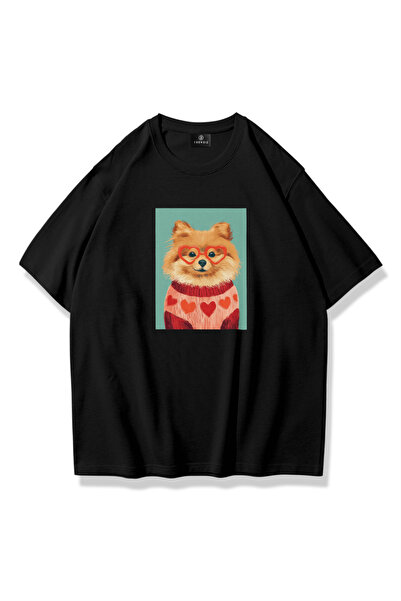 Cupla Tricou unisex drăguț cu Pomeranian, negru
