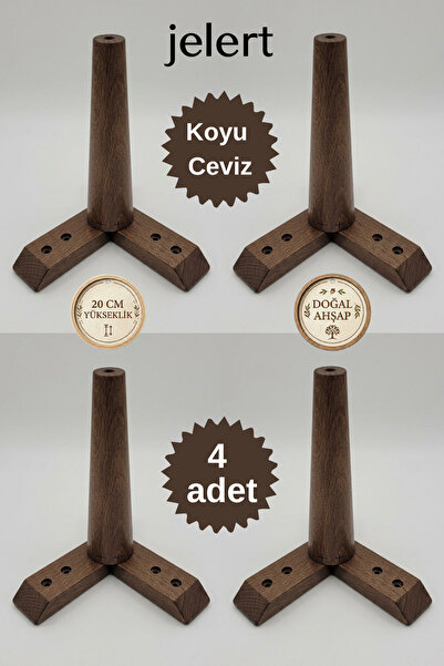 Jelert Masif Gürgen Ahşap 20 cm Mobilya Yükseltme Ayağı, Koyu Ceviz-4'lü, Rob...