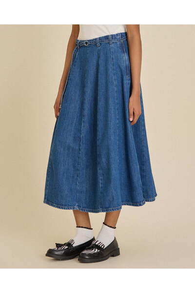 REDTAG Senior Girls Blue Flared Denim Skirt