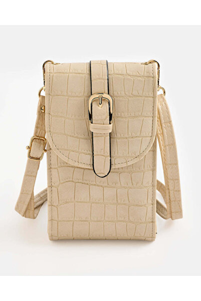 REDTAG Women Beige Croc Texture Mobile Pouch