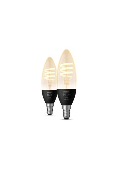 Philips Hue Bec LED cu filament, lumină albă ambientală, E14, 2 bucăți