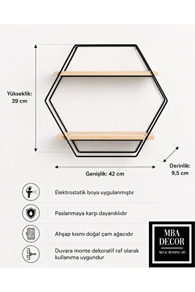 mba decor metal bending art MBA Decor Heksagonalna metalna zidna polica 42 cm...