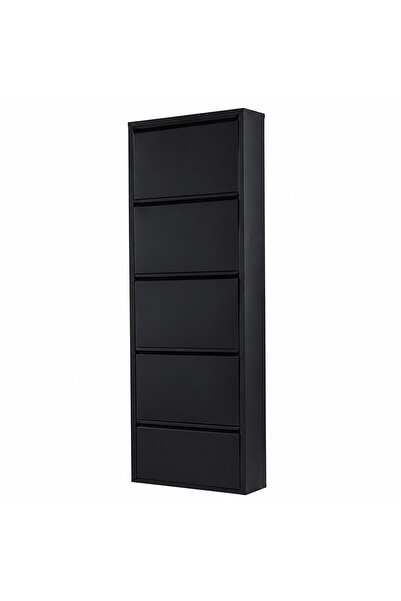 Alveon Schuhschrank aus Metall mit 5 Klappen, schmal, 51 x 15 x 170 cm, schwarz