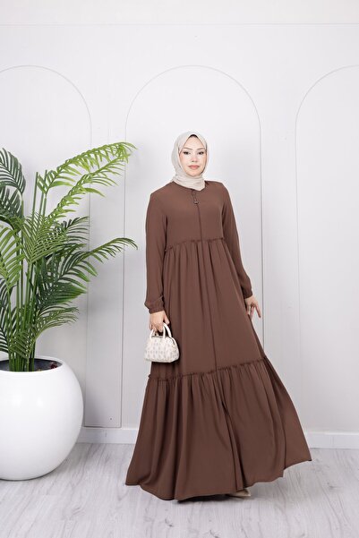 Dayfabric 2 Katlı Elbise Görünümlü Ferace | Açık Kahve