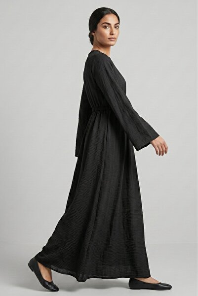 Norshen Crew Neck Tie-Dye Textured Flowy Dress - Lined
