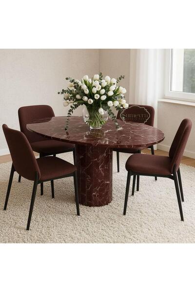 Sümeyra Marble Art Elazığ Vişne Mermer Yemek Masası - Rosso Levanto Marble Di...