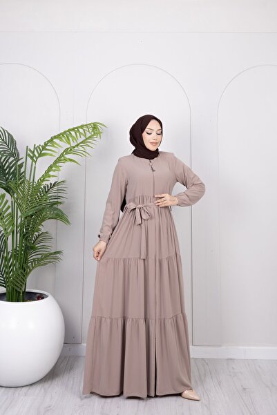 Dayfabric 3 Katlı Elbise Görünümlü Ferace | Bej