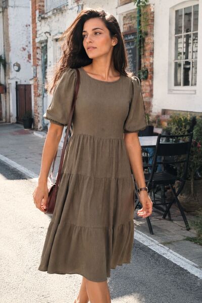 armonika Kadın Haki Sırt Dekolteli Midi Boy Beli Kemerli Elbise ARM-23Y001080