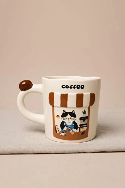 Bereketli Store Acar Smokin Cat Patterned 500 ml Porcelain Mug – Large Size C...