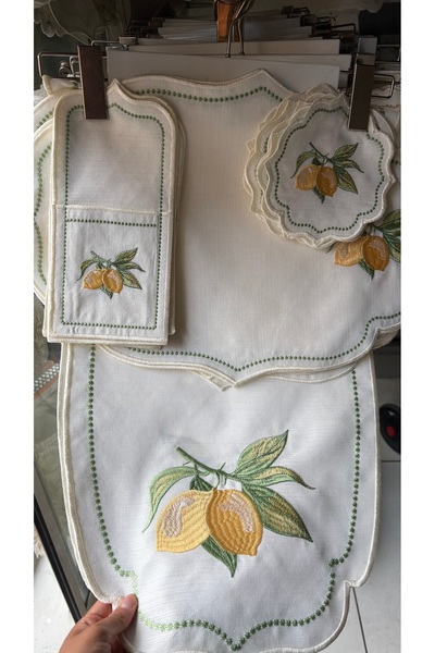 ZARİF İŞLEME Limon desenli nakışlı runner seti