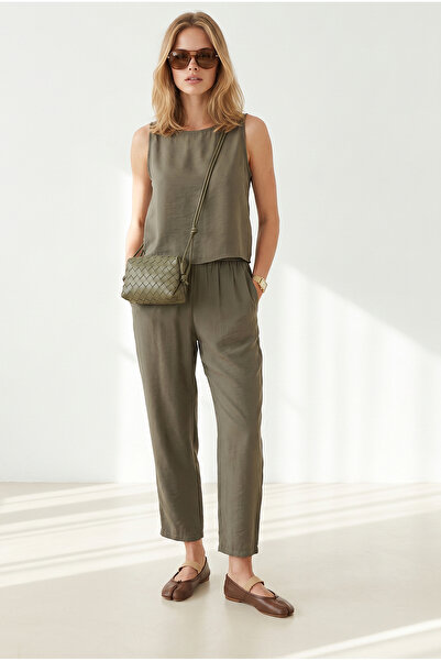 Olalook Women's Khaki Top Blouse with Bottom Pockets Pants Soft Textured Set ...