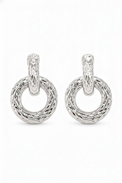 Jack Ferrero Stylish Textured Silver Color Hoop Dangle Women's Earrings
