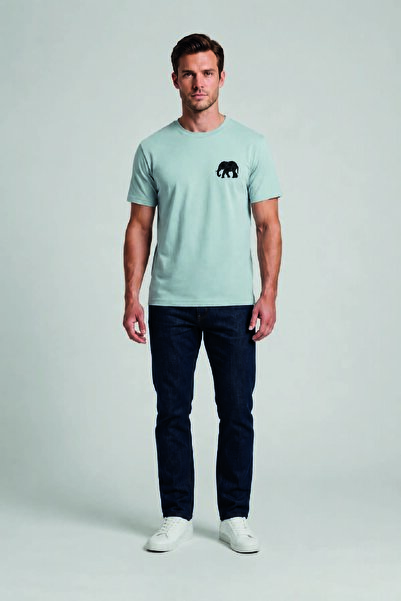 BAGAND Men's T-Shirt Elephant Embroidery 100% Cotton Crew Neck Short Sleeve T...