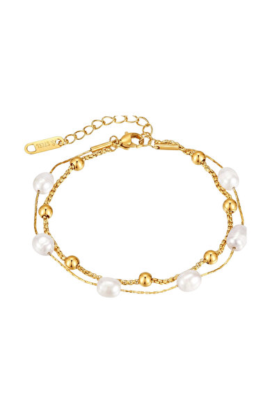 Black Season Freshwater Pearl Stainless Steel Bracelet - 17cm Length