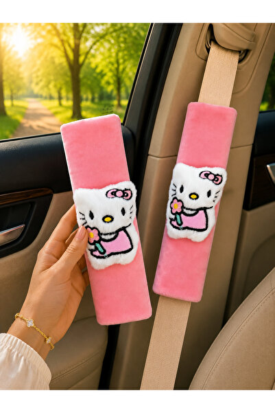HELLO KITY Pofuduk Pembe Emniyet Kemeri Aksesuarı - Emniyet Kemeri Kılıfı - A...