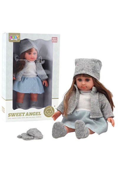 LeanToys Păpușă într-o rochie albastră, pălărie, pulover, mănuși, 36,5 cm