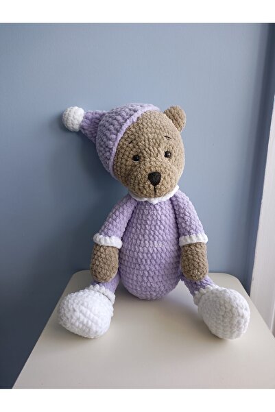 DK TREND Büyük Boy Amigurumi Ayıcık - Kadife İp Uyku Arkadaşı - Pijamalı ve Ş...