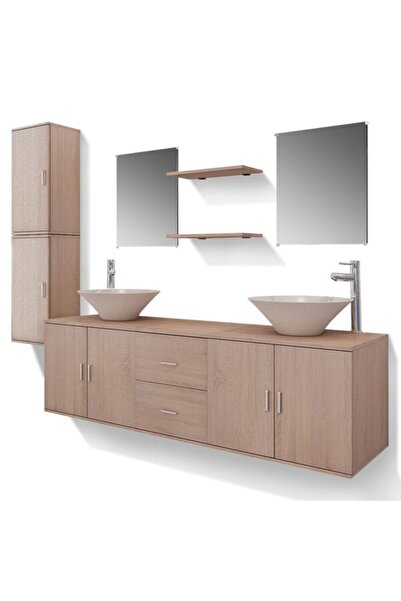 vidaxl Set de mobilier de baie din 11 piese, cu chiuvete și baterii incluse, bej
