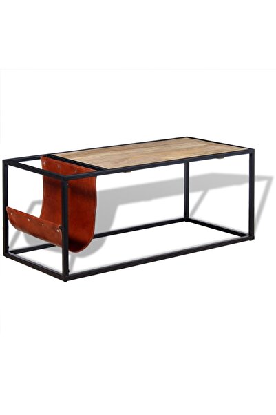 vidaxl Masuță cafea cu suport reviste din piele naturală, 110x50x45 cm