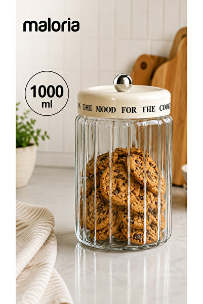 Maloria Mood Cream Vacuum Lid Motto Glass Striped Jar