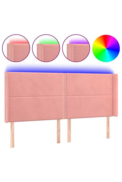 vidaxl Tăblie de pat cu LED, roz, 163x16x118/128 cm, catifea