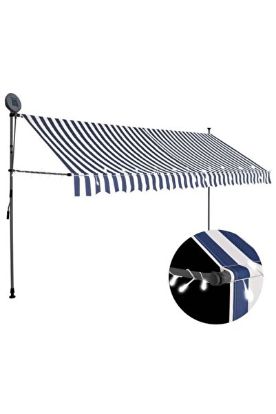 vidaxl Copertină retractabilă manuală cu LED, Albastru și Alb, 400 cm