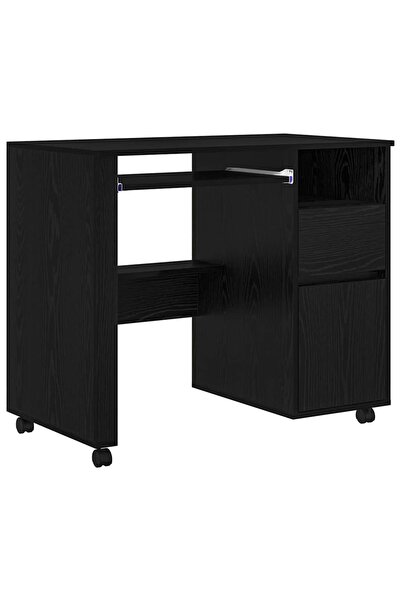 vidaxl Birou cu roți Stejar Negru 91 x 50 x 77 cm Lemn compozit