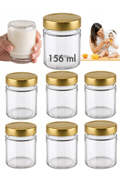 Milea 6 Adet GOLD Metal Derin Kapaklı Şeffaf Cam Bebek Mama Kabı Mumluk Reçel...