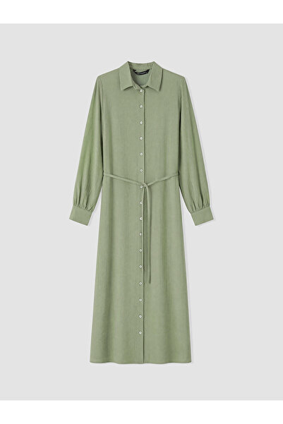 LC Waikiki Nevavm Textured Belted Shirt Dress with a Difference