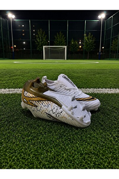 sinmm ÇOCUK HALI SAHA FUTBOL AYAKKABISI beyaz--gold boğazlı ÇİM SAHA (dişli)